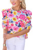 Ruched Puff Sleeve Floral Blouse