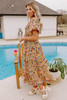 Yellow Puff Sleeve Square Neck Open Back Floral Midi Dress