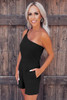 Black Blue One Shoulder Invisible Zip Side Pocketed Romper