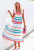 Multicolor Tie Shoulder Strap Striped Midi Dress