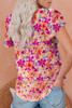 Red Flutter Sleeves Floral Print Top