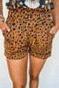 Brown Leopard Print Ruffle Elastic Waist Shorts