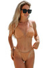 Khaki Conch Tasseled Dual Straps Halter Bikini with Ties