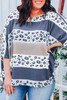 Gray Plus Size Leopard Striped Color Block Oversized Top