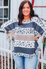 Gray Plus Size Leopard Striped Color Block Oversized Top