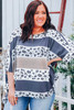 Gray Plus Size Leopard Striped Color Block Oversized Top