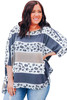 Gray Plus Size Leopard Striped Color Block Oversized Top