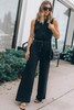 Black Solid Sleeveless Wide Leg Jumpsuit