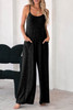 Black Loose Fit Side Pockets Spaghetti Strap Wide Leg Jumpsuit