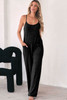 Black Loose Fit Side Pockets Spaghetti Strap Wide Leg Jumpsuit