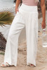 White Smocked Wide Waistband High Waist Wide Leg Pants