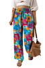 Multicolor Abstract Floral Print Drawstring Wide Waistband Pants