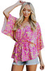 Boho Floral Print Belted Surplice Blouse