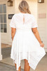 White Plus Size Lace Striped Texture Handkerchief Hem Dress