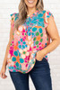 Multicolor Plus Size Floral Embroidered Flutter Sleeve Tank Top