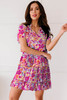 Multicolor Floral Print Tie V Neck Ruffle Mini Dress