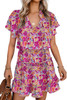 Multicolor Floral Print Tie V Neck Ruffle Mini Dress