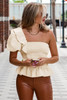 Apricot Ruffled One-shoulder Smocked Top