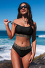 Black Rose Leopard Mesh Trim 2pcs Bikini Swimsuit