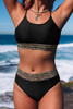 Black Rose Leopard Mesh Trim 2pcs Bikini Swimsuit