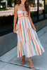 Multicolor Striped Tie Decor Strapless Tiered Maxi Dress