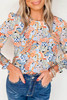 Sky Blue Puff Sleeve Floral Blouse