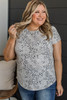 Gray Plus Size Spotted Animal Print Chest Pocket T-shirt