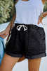 Black Pocketed Drawstring High Waist Denim Shorts