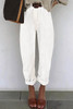 White Solid High Waist Casual Pants