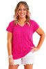 Rose Plus Size Waffle Knit Seamed V Neck T-shirt