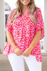 Rose Leopard Print V Neck Half Sleeve Plus Size Blouse
