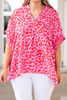 Rose Leopard Print V Neck Half Sleeve Plus Size Blouse