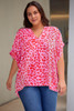 Rose Leopard Print V Neck Half Sleeve Plus Size Blouse