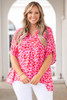 Rose Leopard Print V Neck Half Sleeve Plus Size Blouse