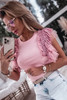 Pink Sequined Ruffle Mesh Sleeves Top