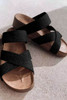 Black Linen Woven Cross Criss Hollowed Slip-On Slippers