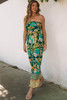 Green Boho Floral Belted Strapless Jumpsuit