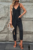 Black Textured Sleeveless V-Neck Pocketed Casual Jumpsuit