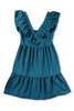 Blue Ruffle Trim V Neck Smocking Back Mini Dress