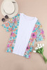 White Floral Print Patchwork Short Sleeve Top