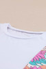 White Floral Print Patchwork Short Sleeve Top
