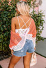 Multicolor Color Block Eyelet Long Sleeve Twisted Back Knit Top