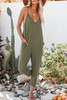 Green Textured Sleeveless V-Neck Pocketed Casual Jumpsuit