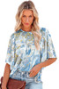 Sky Blue Paisley Print Wide Sleeves Loose Blouse