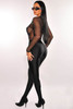 Black Fishnet Pocketed Long Sleeve High Cut Bodysuit