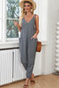 Gray Textured Sleeveless V-Neck Pocketed Casual Jumpsuit