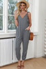 Gray Textured Sleeveless V-Neck Pocketed Casual Jumpsuit