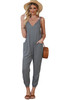 Gray Textured Sleeveless V-Neck Pocketed Casual Jumpsuit