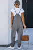 Gray Textured Sleeveless V-Neck Pocketed Casual Jumpsuit
