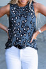 Blue Leopard Print Crew Neck Tank Top